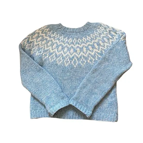 American Eagle Women’s Blue & White Fair Isle Handknit 100% Lambswool Sweater M - Picture 4 of 12